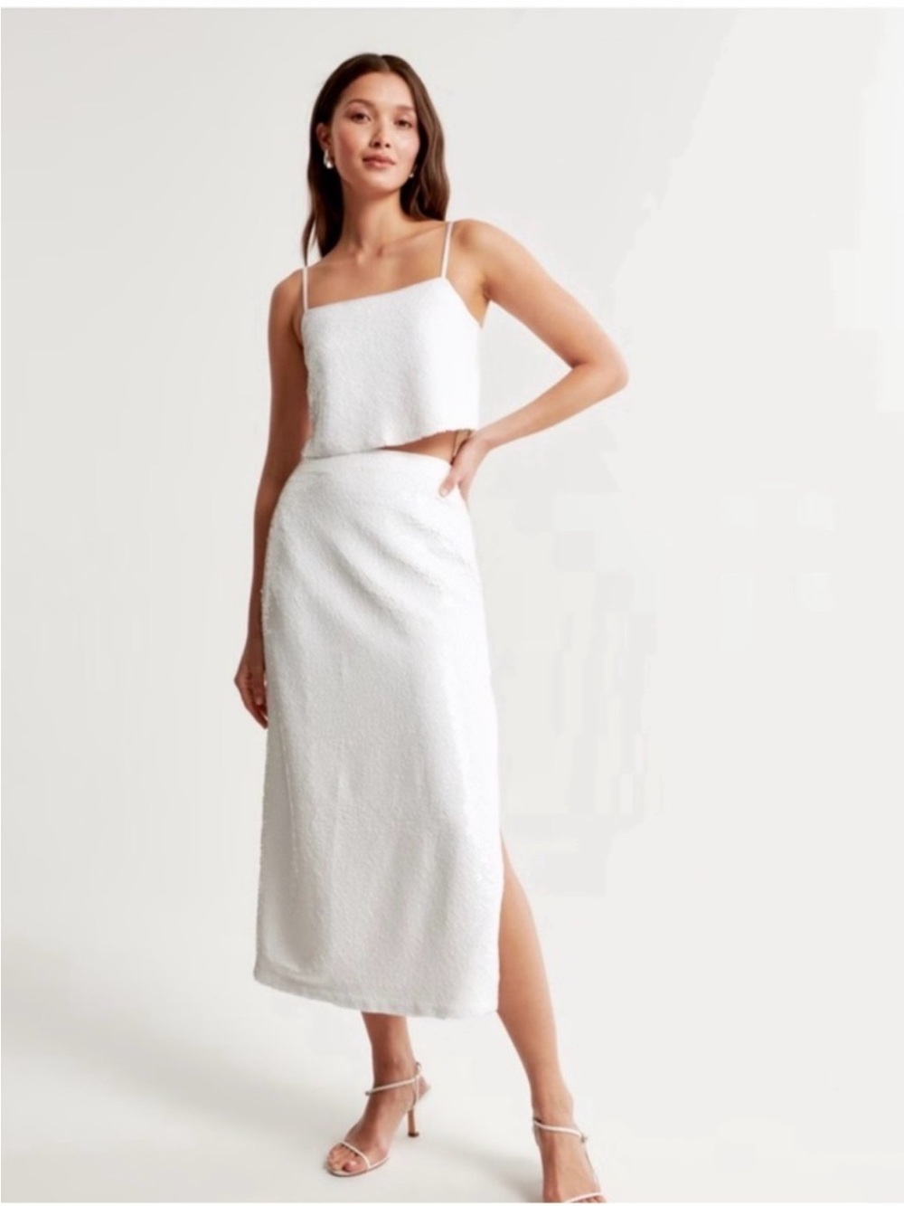 Abercrombie & Fitch White Textured Midi Skirt